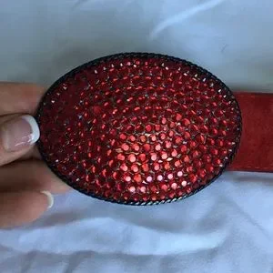Y2k vintage red suede belt with large red rhinestone buckle. Red Rhinestone Belts for Women for sale | eBay main image 4
